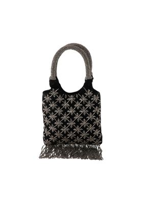 Cartera De Fiesta Bordado Flor Negro Humana