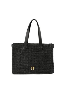 Cartera Tote Meli Tipo rafia tejida negro Playa Humana