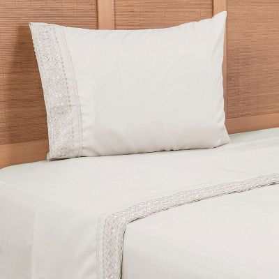Sabana lisa  MF  Broderie Bordada 1.5 P Beige
