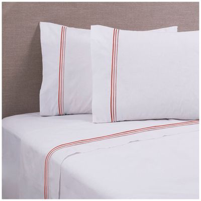 Sábana Bordada 144 Hilos 2 P Line Terracota