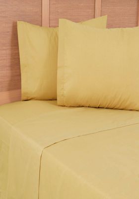 Sabana 144 Hilos Lisa 2 P Mostaza