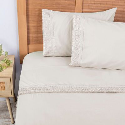 Sabana lisa MF Broderie Bordada 2 P Beige