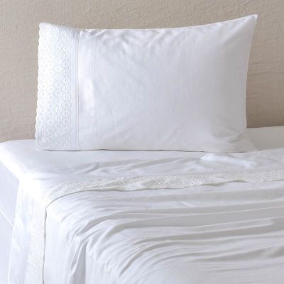 Sabana lisa 200 H Broderie Bordada Linge 1.5 PL Blanco