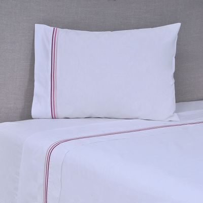 Sábana Bordada. 144 Hilos 1.5 P Line Rosado