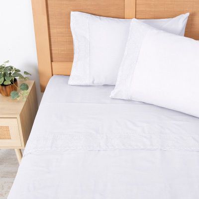 Sabana Broderie Geo King Blanco