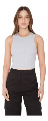 Rib Tank Top Crop Gris Jacinta Tienda