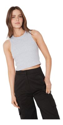 Imagen 2 del producto Rib Tank Top Crop Gris Jacinta Tienda