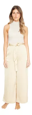 Pantalón Greta Largo Satin Dorado Jacinta Tienda