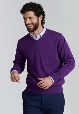 Sweater V Neck Solido F Smart Casual Dk Violet