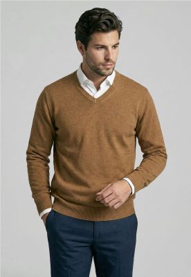 Sweater Atlanta V-Neck Lt Camel Melange