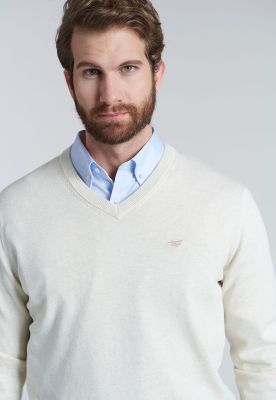 Sweater V Neck Melange F Oyster