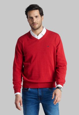 Sweater V Neck Melange Red