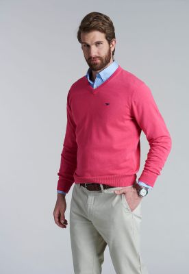 Sweater V Neck Solido F Coral
