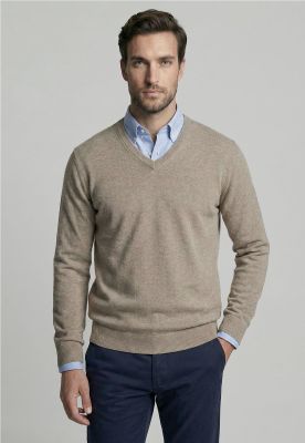 Sweater Atlanta V-Neck Dk Oyster Melange