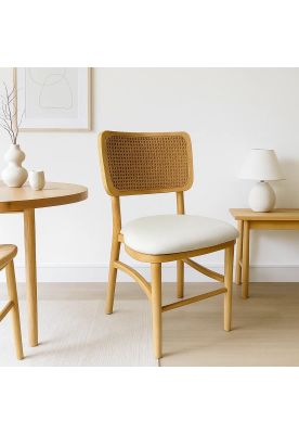 Imagen 2 del producto Silla de Estilo Natural con Respaldo Tejido y Asiento Acolchado