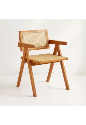Silla Sitial Butaca Chandigarh Madera Rattan Natural