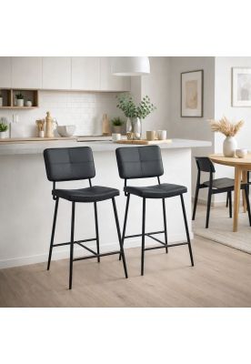 Imagen 2 del producto Pack de 4 Taburetes Alto Bronx Negro con Patas Metálicas Negras