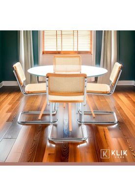 Imagen 2 del producto Comedor Mesa Eames 80cm redonda vidrio + 4 Sillas Breuer Madera