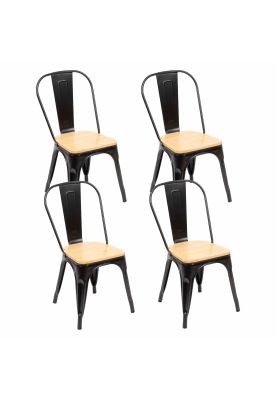 Pack de 4 sillas Tolix con asiento de madera Clara - Negras