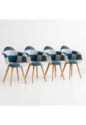 Pack de 4 Butacas Sitial Patchwork Acolchado Wood - Celeste