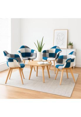 Imagen 2 del producto Pack de 4 Butacas Sitial Patchwork Acolchado Wood - Celeste