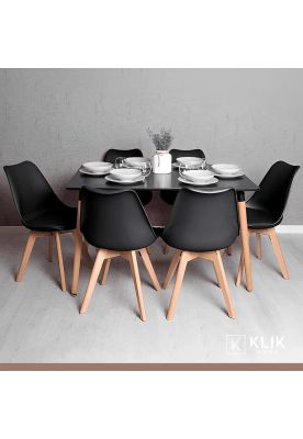 Imagen 2 del producto Comedor Mesa Rectangular Negra + 6 Sillas Tulip Negras