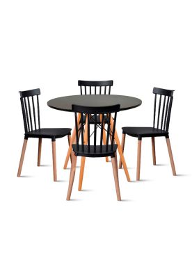 Comedor Mesa Redonda Negra 80cm + 4 Sillas Windsor Negras