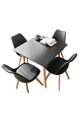Comedor cuadrado negro 80cm - 4 Sillas tulip negras
