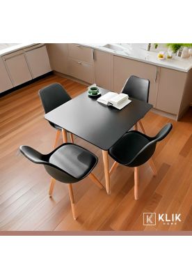 Imagen 2 del producto Comedor cuadrado negro 80cm - 4 Sillas tulip negras