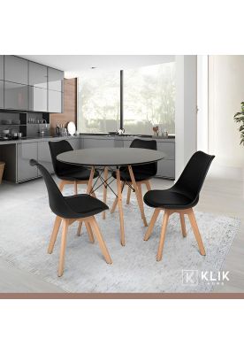 Imagen 2 del producto Comedor Eames negro redondo 80cm - 4 Sillas tulip negras