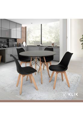 Imagen 2 del producto Comedor Eames negro redondo 80cm - 4 Sillas tulip negras