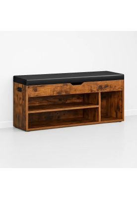 Banco Zapatero de Madera Rústica con Asiento Acolchado y Baúl de Almacenaje