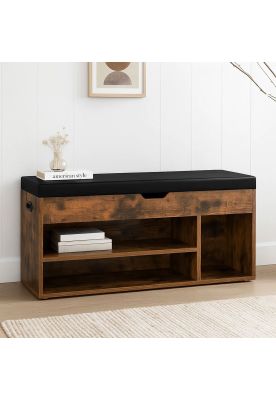 Imagen 2 del producto Banco Zapatero de Madera Rústica con Asiento Acolchado y Baúl de Almacenaje
