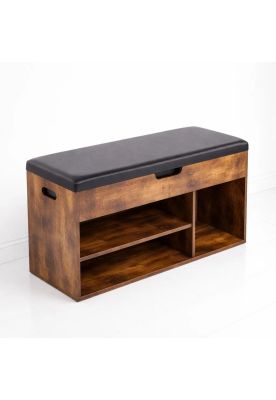 Imagen 1 del producto Banco Zapatero de Madera Rústica con Asiento Acolchado y Baúl de Almacenaje