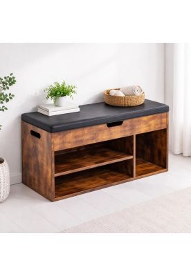 Imagen 2 del producto Banco Zapatero de Madera Rústica con Asiento Acolchado y Baúl de Almacenaje