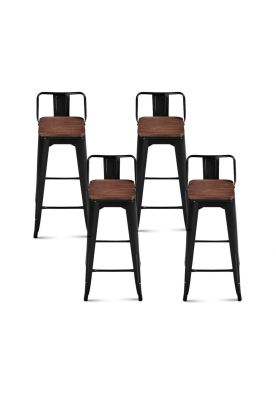 Pack de 4 Taburetes Tolix Con Asiento De Madera Oscura Walnut - Negros