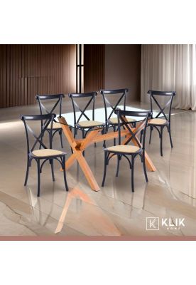 Imagen 2 del producto Comedor mesa de vidrio cross 140x90 + 6 sillas Crossback Madera Negras