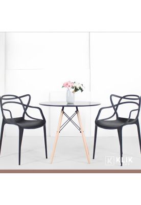 Imagen 2 del producto Comedor Terraza - 2 Sillas Master Negras y Mesa Eames de Vidrio 80cm