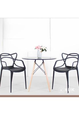 Imagen 2 del producto Comedor Terraza - 2 Sillas Master Negras y Mesa Eames de Vidrio 80cm