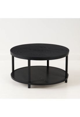 Mesa de Centro Redonda Negra - Diseño Moderno con Doble Nivel