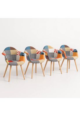 Imagen 1 del producto Pack de 4 Butacas Sitial Patchwork Acolchado Wood - Naranjo