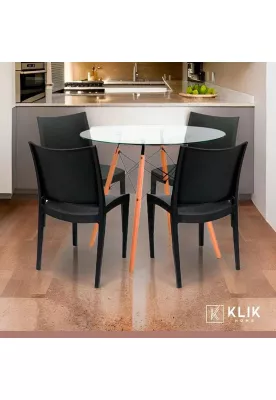 Imagen 2 del producto Comedor Mesa Eames de vidrio 100cm + 4 Sillas de terraza exterior - Negras