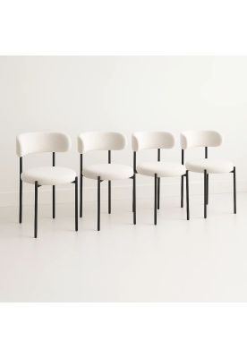 Pack de 4 Sillas Teddy de Tela con Patas Metálicas Negras - Crema