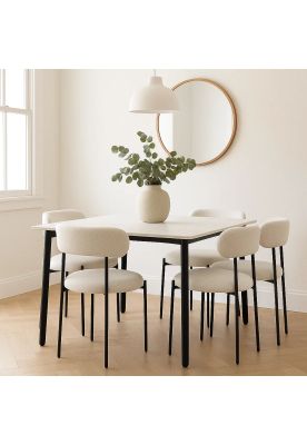 Imagen 2 del producto Pack de 4 Sillas Teddy de Tela con Patas Metálicas Negras - Crema