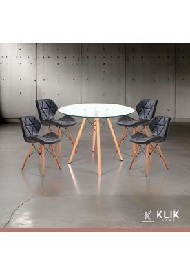 Imagen 2 del producto Comedor Mesa Redonda de Vidrio 80cm + 4 Sillas Radar negras