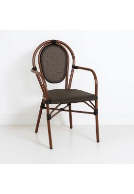 Silla Provence Parisina Rattan con reposabrazos - Café Oscuro