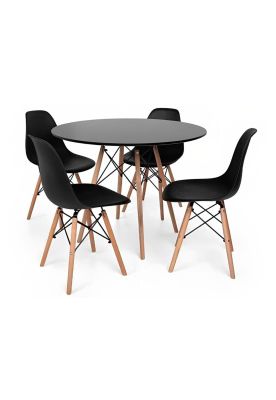 Comedor Mesa Eames Redonda Negra 100cm + 4 Sillas Eames Negras