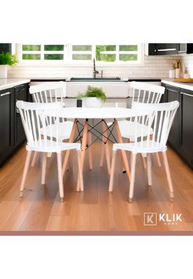 Imagen 2 del producto Comedor Mesa Redonda blanca 100cm + 4 sillas Windsor blanca