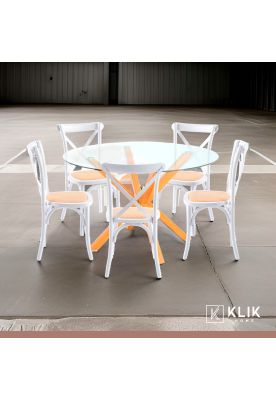 Imagen 2 del producto Comedor redonda vidrio Cross 120cm + 5 Silla Crossback Madera Blanca