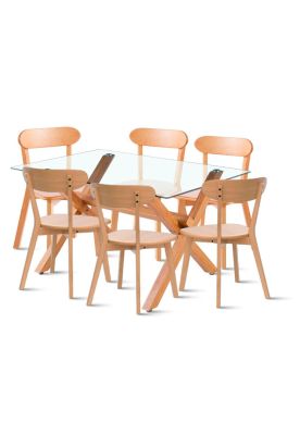 Imagen 1 del producto Comedor de Vidrio Cross 140x90cm + 6 Sillas Fresno de Madera
